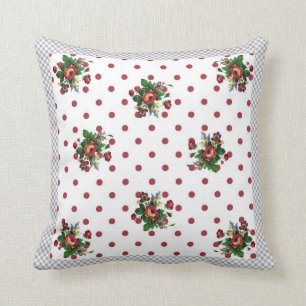 Country Roses Red Polka Dot and Roses Throw Pillow