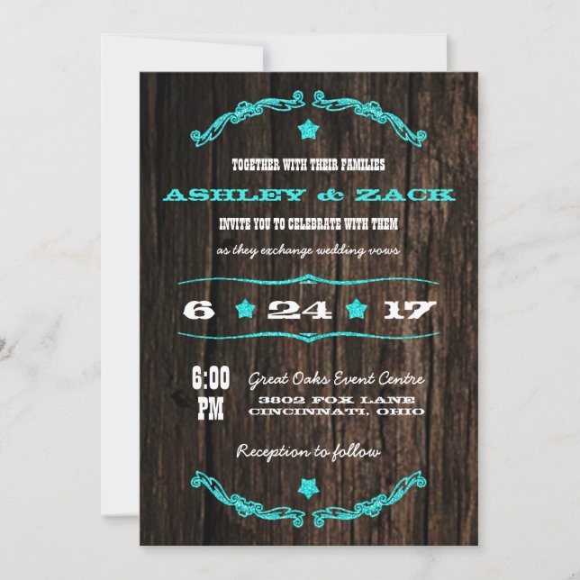 Country Russe Western Star Faire-part de mariage (Devant)