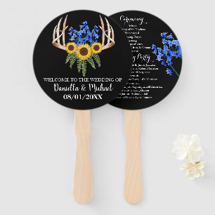 Country Rustic Antlers Wedding Ceremony Program Hand Fan