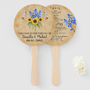 Country Rustic Antlers Wedding Ceremony Program Hand Fan