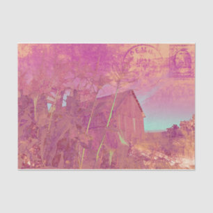 Country Rustic Barn Pink Yellow Ephemera Script Tissue Paper