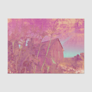 Country Rustic Barn Pink Yellow Ephemera Script Tissue Paper