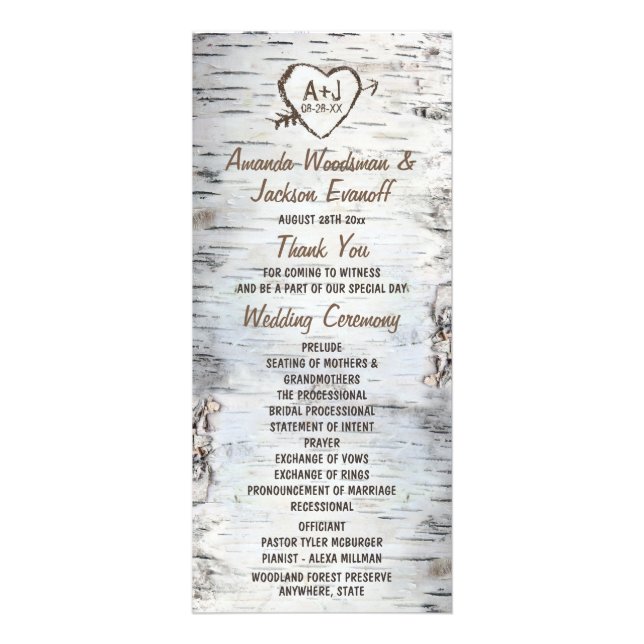 Country Rustic Birch Tree Bark Wedding Programs (Front)
