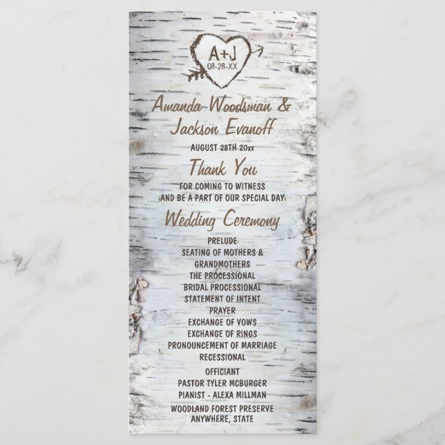Country Rustic Birch Tree Bark Wedding Programs (Front)