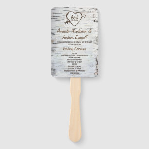 Country Rustic Birch Tree Bark Wedding Programs Hand Fan