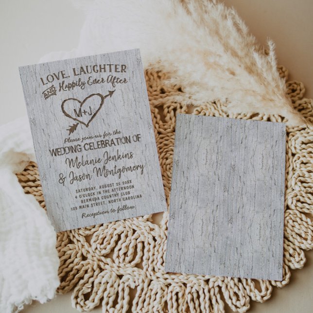 Country Rustic Birch Tree Heart Wedding Invitation (Creator Uploaded)