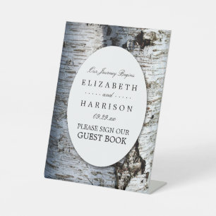 Country Rustic Birch Tree Wedding Pedestal Sign