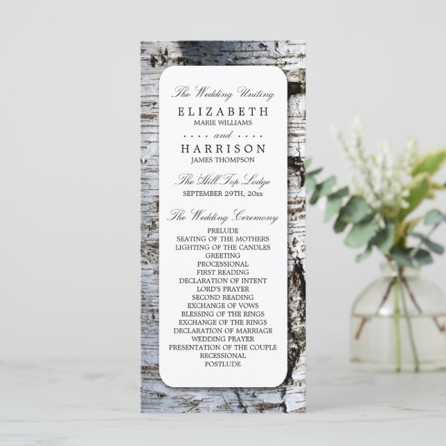 Country Rustic Birch Tree Wedding Program Template (Standing Front)