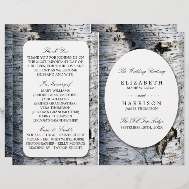 Country Rustic Birch Tree Wedding Programme (Devant / Derrière)
