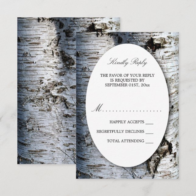 Country Rustic Birch Tree Wedding RSVP Card (Front/Back)