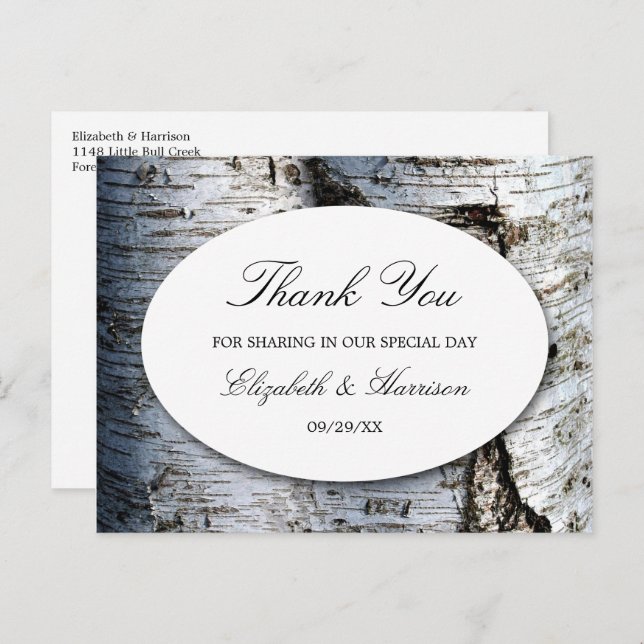 Country Rustic Birch Tree Wedding Thank You Postcard (Front/Back)