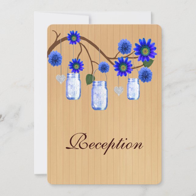 Country Rustic Blue Mason Jars Reception Card (Front)