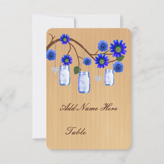 Country Rustic Blue Mason Jars Table Place Card (Front)