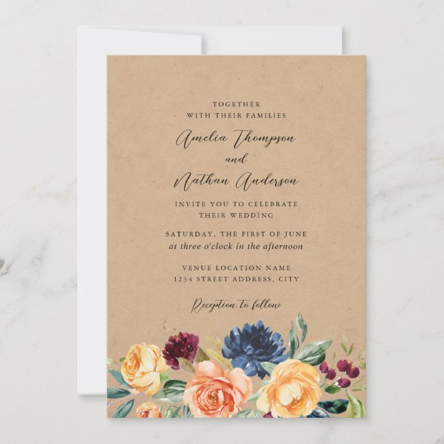 Country Rustic Botanical Florals Wedding Invitation (Front)