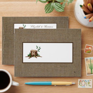 Country Rustic Burlap Monogram Tree Wedding Envelope