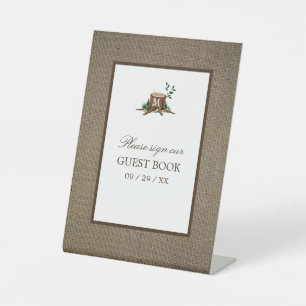 Country Rustic Burlap Monogram Tree Wedding Pedestal Sign