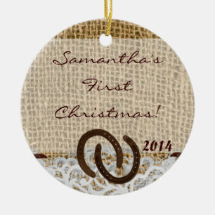 Country Rustic Burlap Nom personnalisé Ornement