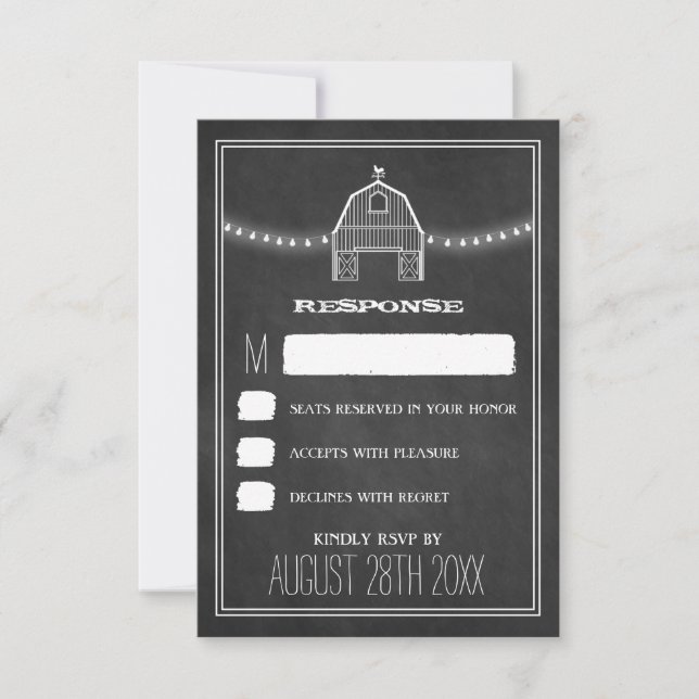 Country Rustic Chalkboard Grille Mariage RSVP Cart (Devant)