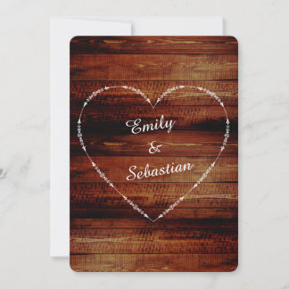 Country Rustic Classic Wood Hearts Wedding Invite