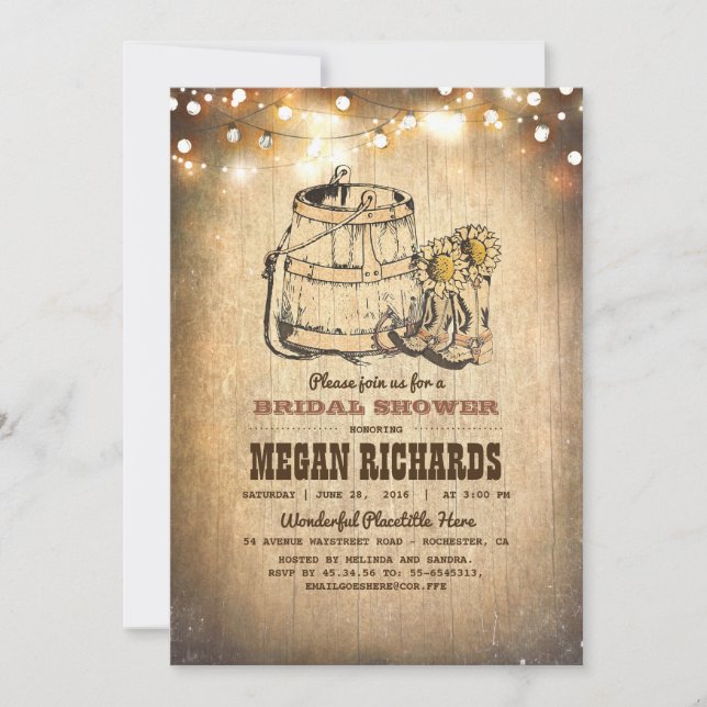 Country Rustic Cowboy Boots Bridal Shower Invitation (Front)
