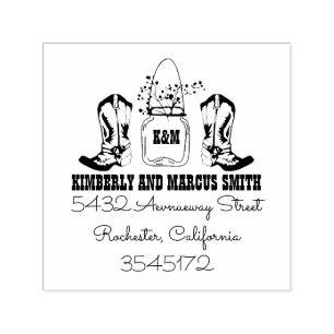 Country Rustic Cowboy Boots Mason Jar Self-inking Stamp