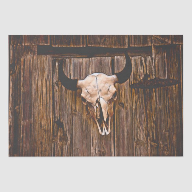 Country Rustic Dark Brown Bull Skull Surreal Art Tissue Paper (Front)
