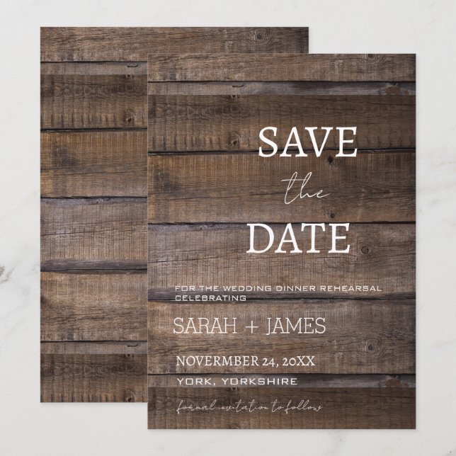 Country Rustic Dinner Rehearsal Wedding Script  Save The Date (Front/Back)