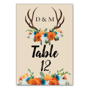 Country Rustic Floral Antlers Table Number