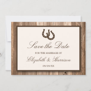Country Rustic Horseshoe, Brown Wood Save The Date