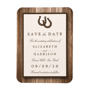 Country Rustic Horseshoe, Brown Wood Save The Date Magnet