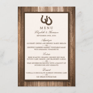 Country Rustic Horseshoe & Brown Wood Wedding Menu