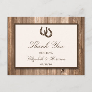 Country Rustic Horseshoe & Brown Wood Wedding Postcard