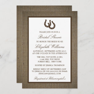 Country Rustic Horseshoe On Burlap Bridal Shower Invitation