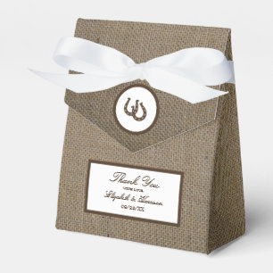 Country Rustic Horseshoe On Burlap Wedding Favor Box