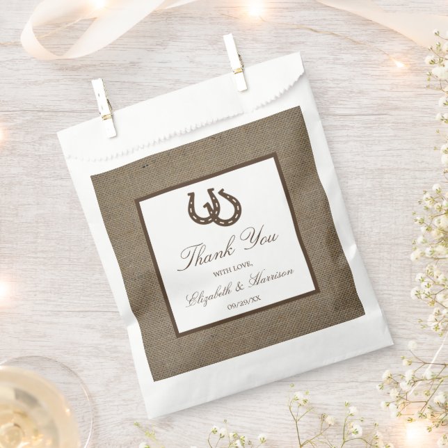 Country Rustic Horseshoe On Burlap Wedding Favour Bag (Clipped)