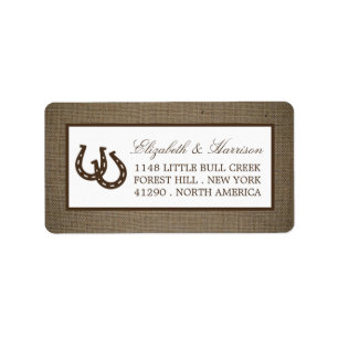 Country Rustic Horseshoe On Burlap Wedding Label
