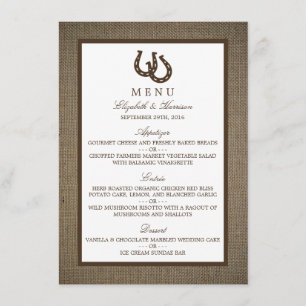Country Rustic Horseshoe On Burlap Wedding Menu