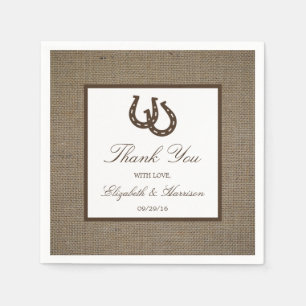 Country Rustic Horseshoe On Burlap Wedding Napkin