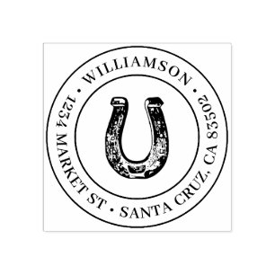 Country Rustic Horseshoe Round Return Address Rubber Stamp