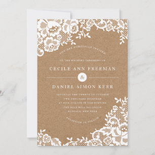 Country Rustic Lace Wedding Invitation