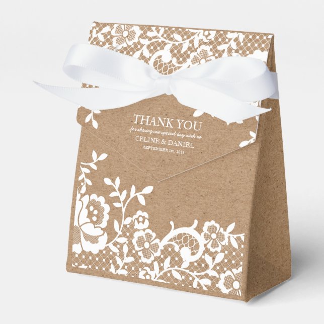 Country Rustic Lace Wedding Thank You Favor Box (Front Side)