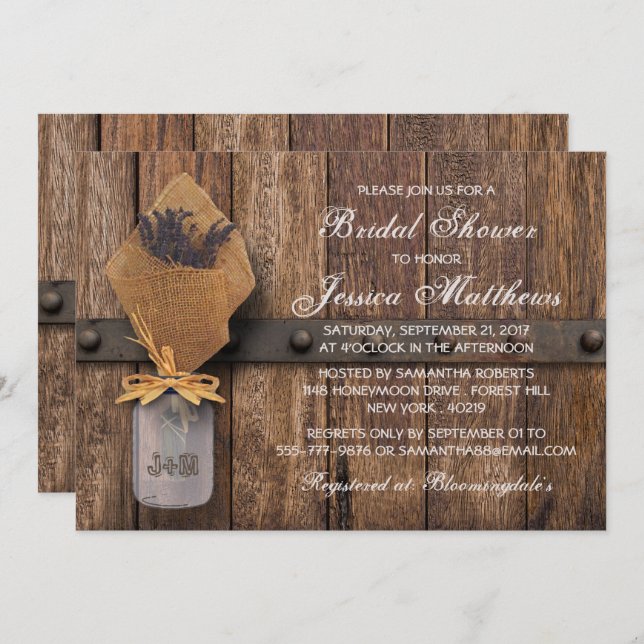 Country Rustic Lavender Mason Jar Bridal Shower Invitation (Front/Back)