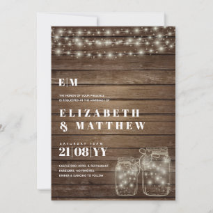 Country Rustic Lights Mason Jars Wedding Invites