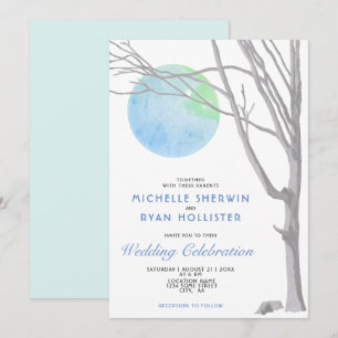 Country Rustic Lonely Tree and Moon Wedding Invitation