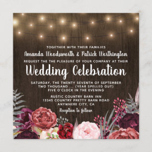 Country Rustic Marsala Peony Wedding Invitations