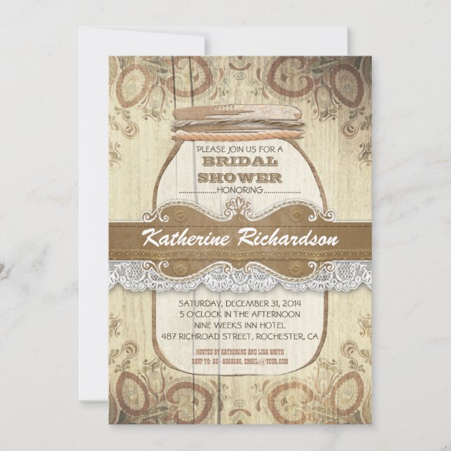 country rustic mason jar bridal shower invitation (Front)