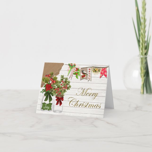 Country Rustic Mason Jar Christmas Card (Front)