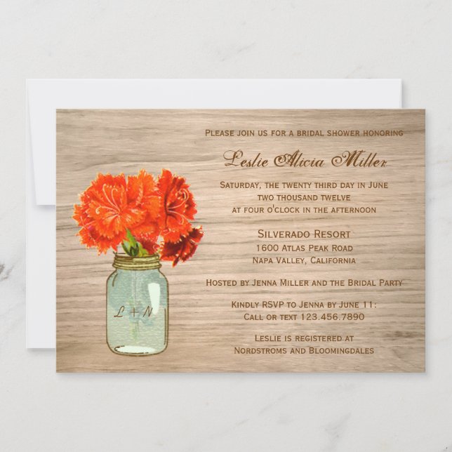 Country Rustic Mason Jar Flowers  Bridal Shower Invitation (Front)
