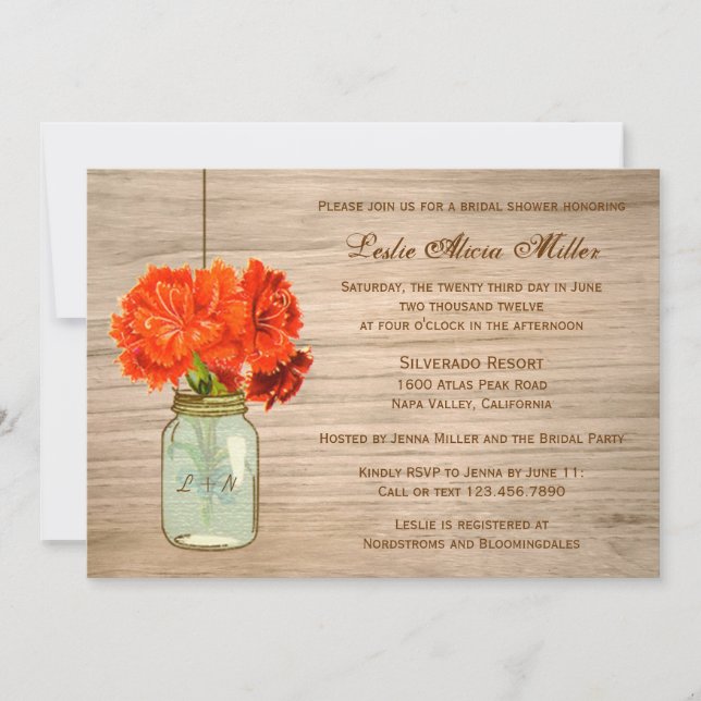 Country Rustic Mason Jar Flowers  Bridal Shower Invitation (Front)