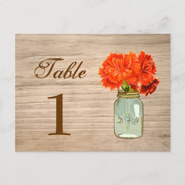 Country Rustic Mason Jar Flowers Table Number Postcard (Front)